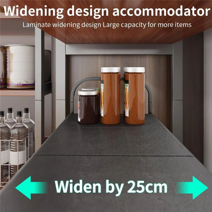 53-88cm Length Telescopic Under Sink Organizer Carbon Steel Kitchen Storage Rack, Dual Layer / 10 Boards - White - 2