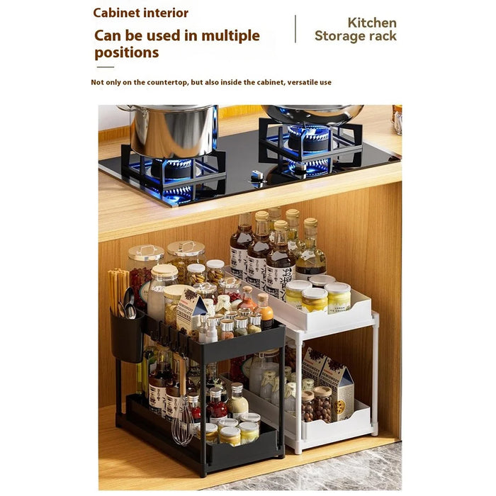 Dual Layer Under Sink Organizer Storage Rack Kitchen Drainer Shelf - Black - 3