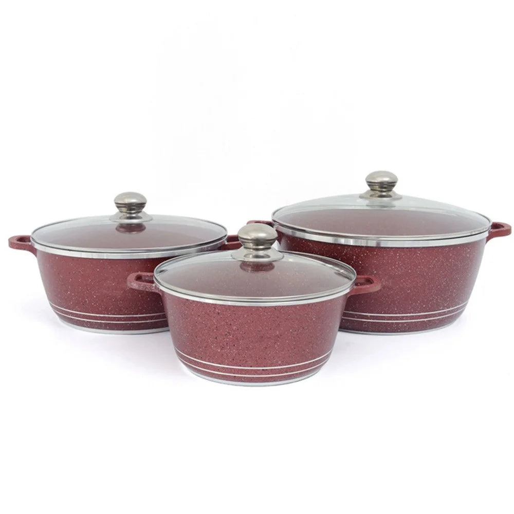 6Pcs  /  Set Aluminum Cookware Set Maifanite Non-Stick Pots Pans Die-Cast Cooking Set - Red - 1