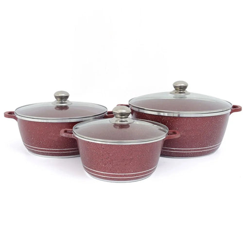 6Pcs  /  Set Aluminum Cookware Set Maifanite Non-Stick Pots Pans Die-Cast Cooking Set - Red - 1