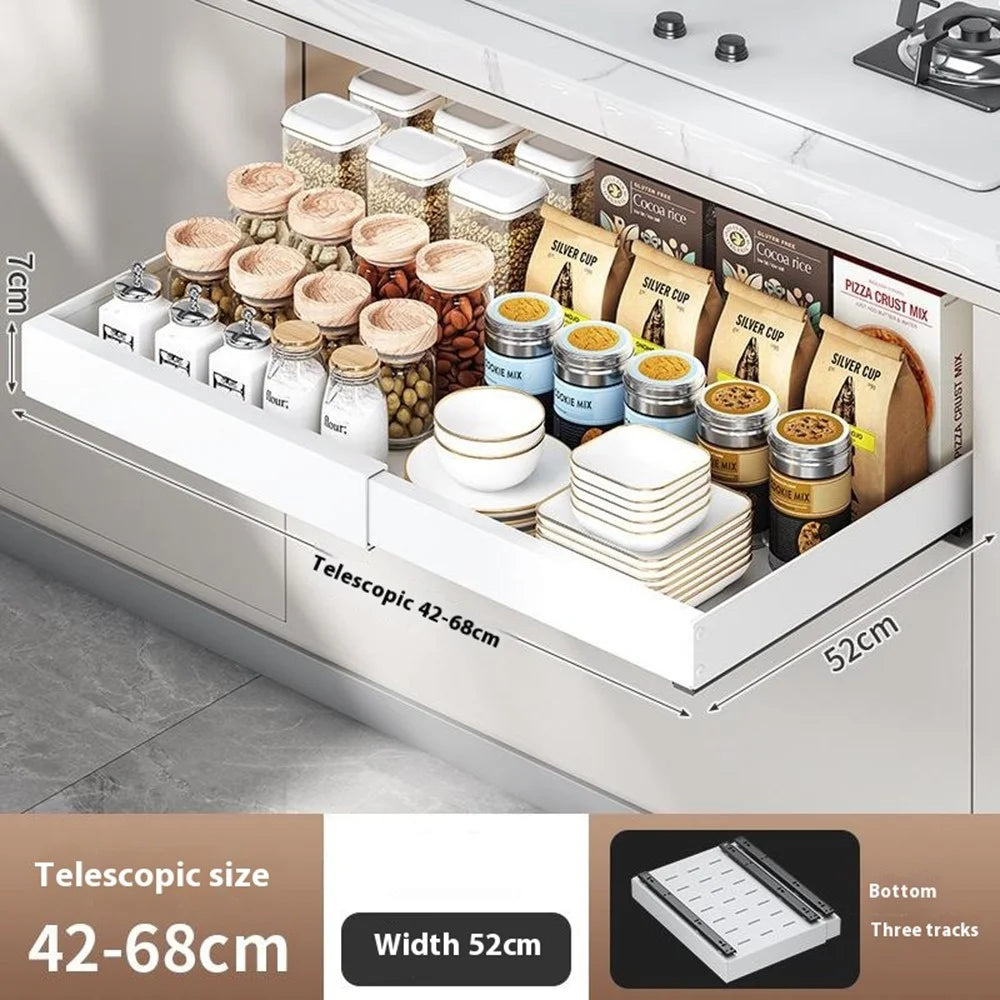 Extendable 42-68cm Length Pull Out Cabinet Organizer Under Sink Drawer Kitchen Storage Rack - 2