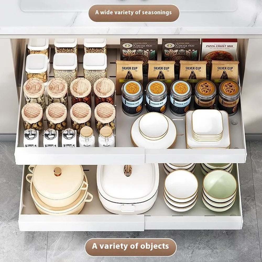 Extendable 42-68cm Length Pull Out Cabinet Organizer Under Sink Drawer Kitchen Storage Rack - 4