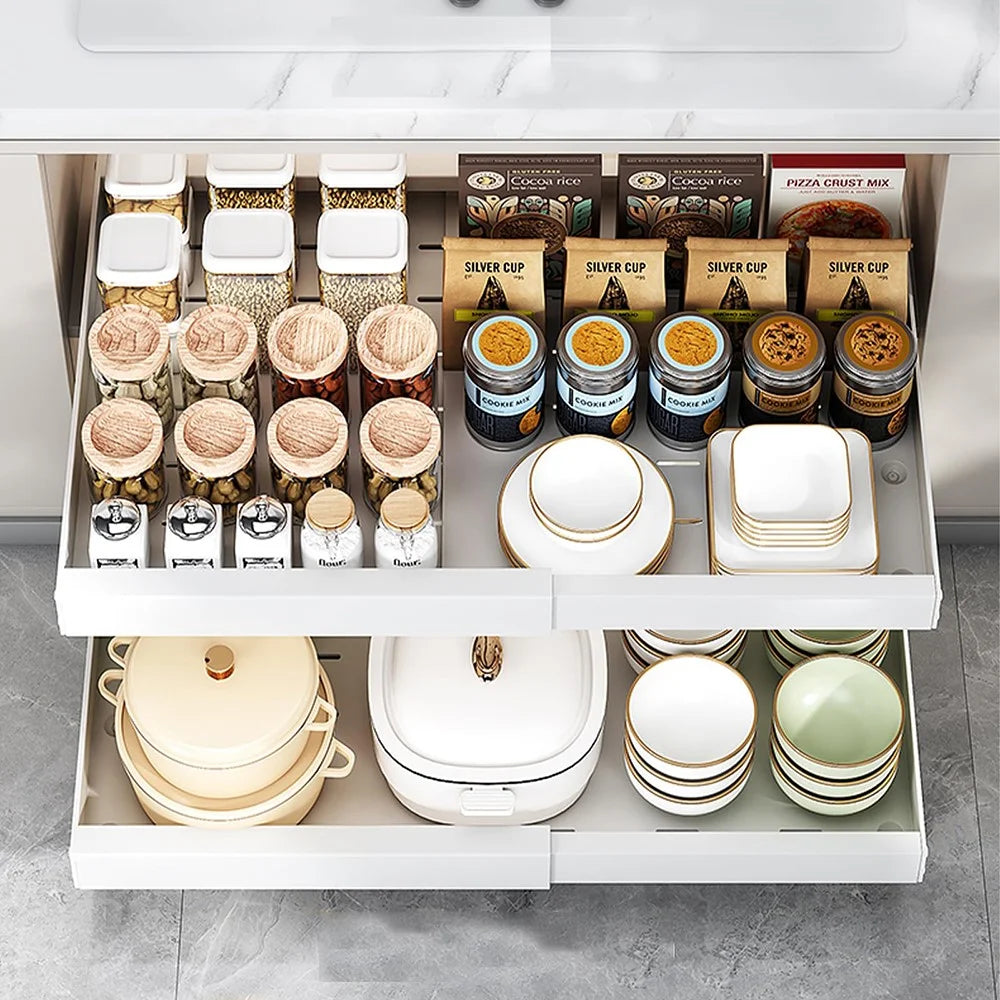 Extendable 42-68cm Length Pull Out Cabinet Organizer Under Sink Drawer Kitchen Storage Rack - 7