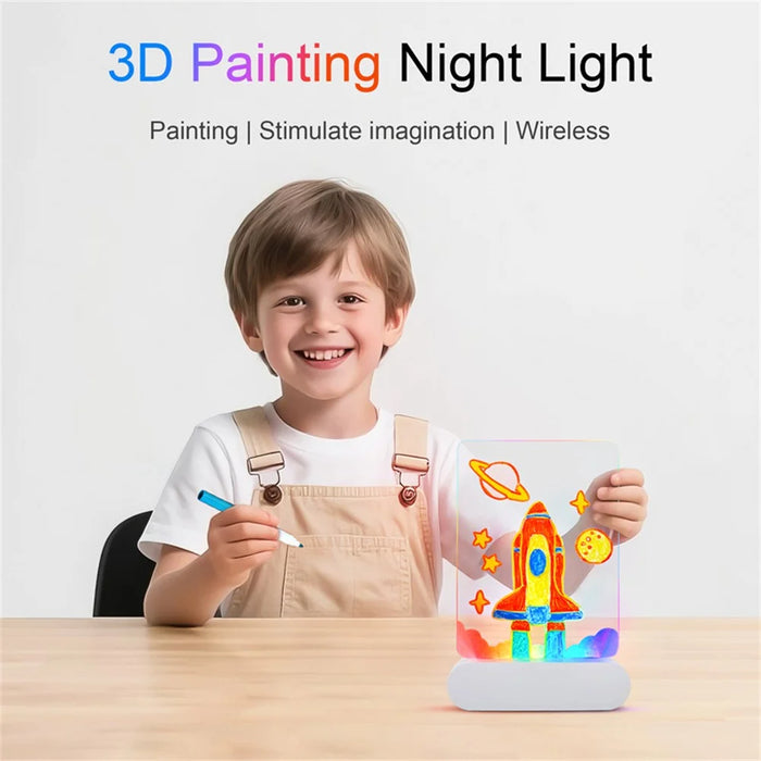 Erasable LED Note Board 3D Painting Night Light Rechargeable Memo Drawing Acrylic Sketch Board Gift - 2