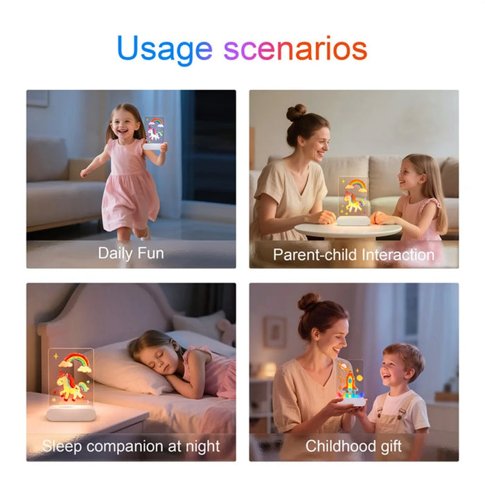 Erasable LED Note Board 3D Painting Night Light Rechargeable Memo Drawing Acrylic Sketch Board Gift - 6