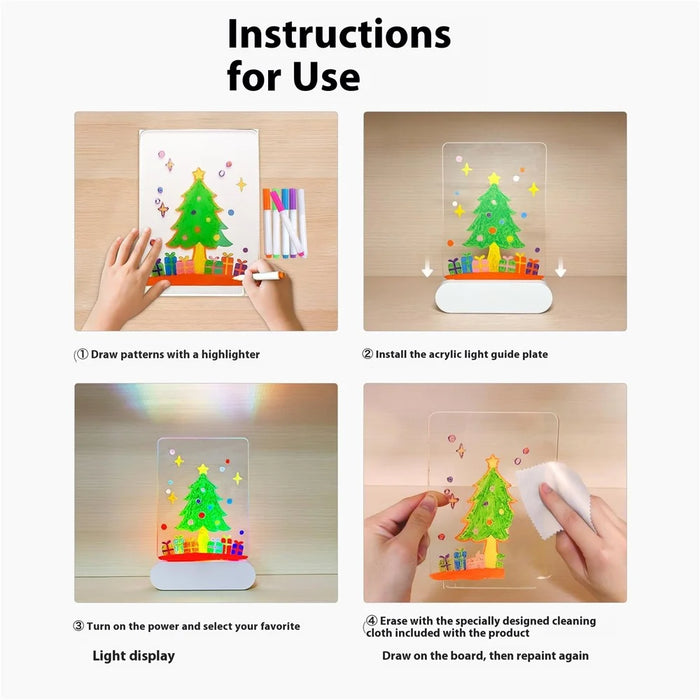 Erasable LED Note Board 3D Painting Night Light Rechargeable Memo Drawing Acrylic Sketch Board Gift - 7
