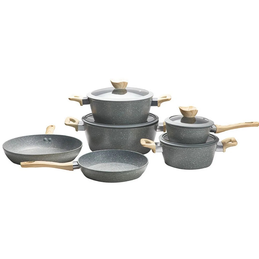 Kitchen Maifanite Cookware Set Marble Texture Non-Stick Frying Pan Soup Pot Kit (BPA Free, No FDA) - Grey - 2
