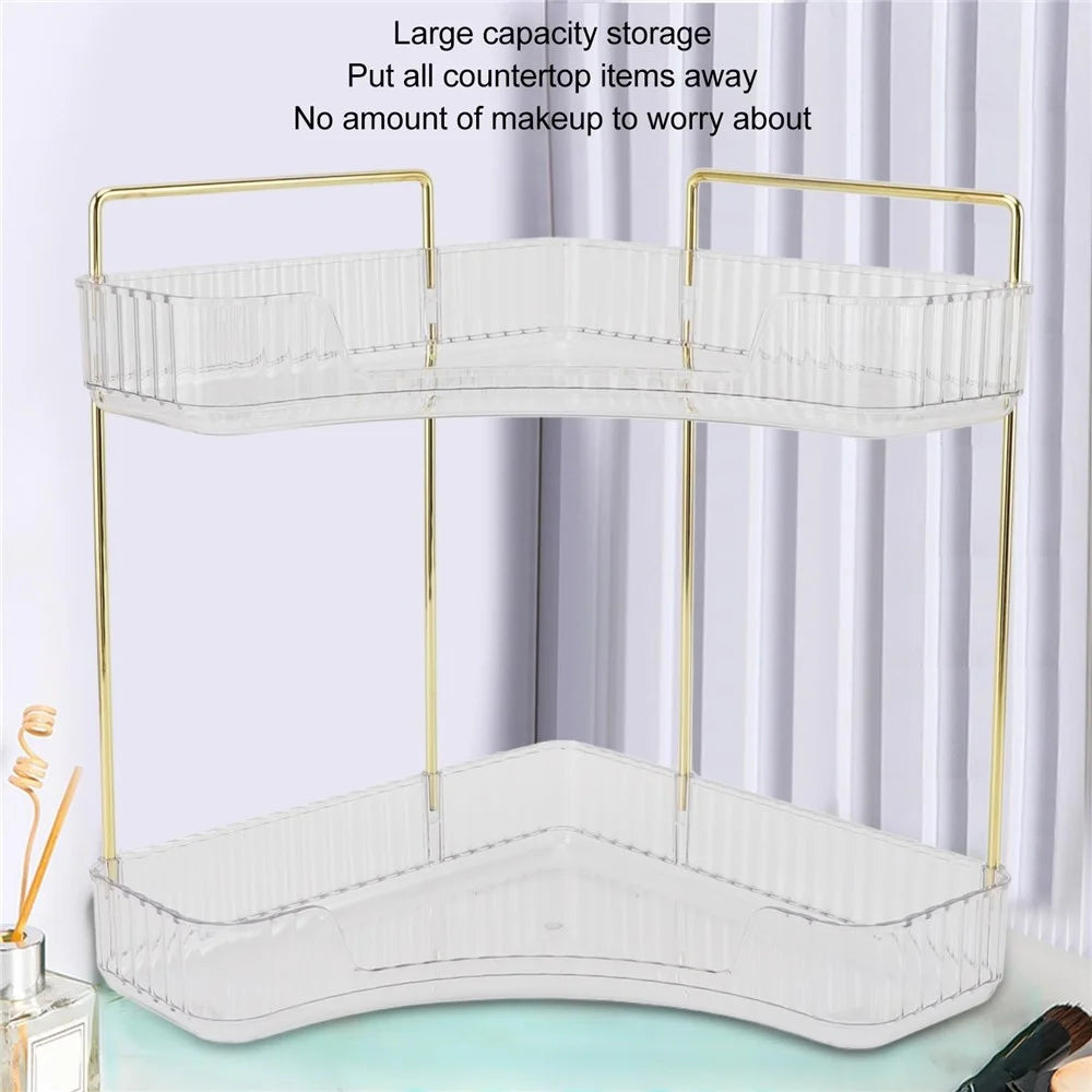 2-Tier Corner Desktop Organizer Makeup Storage Shelf Bedroom Bathroom Vanity Skincare Cosmetic Rack - Transparent White - 2