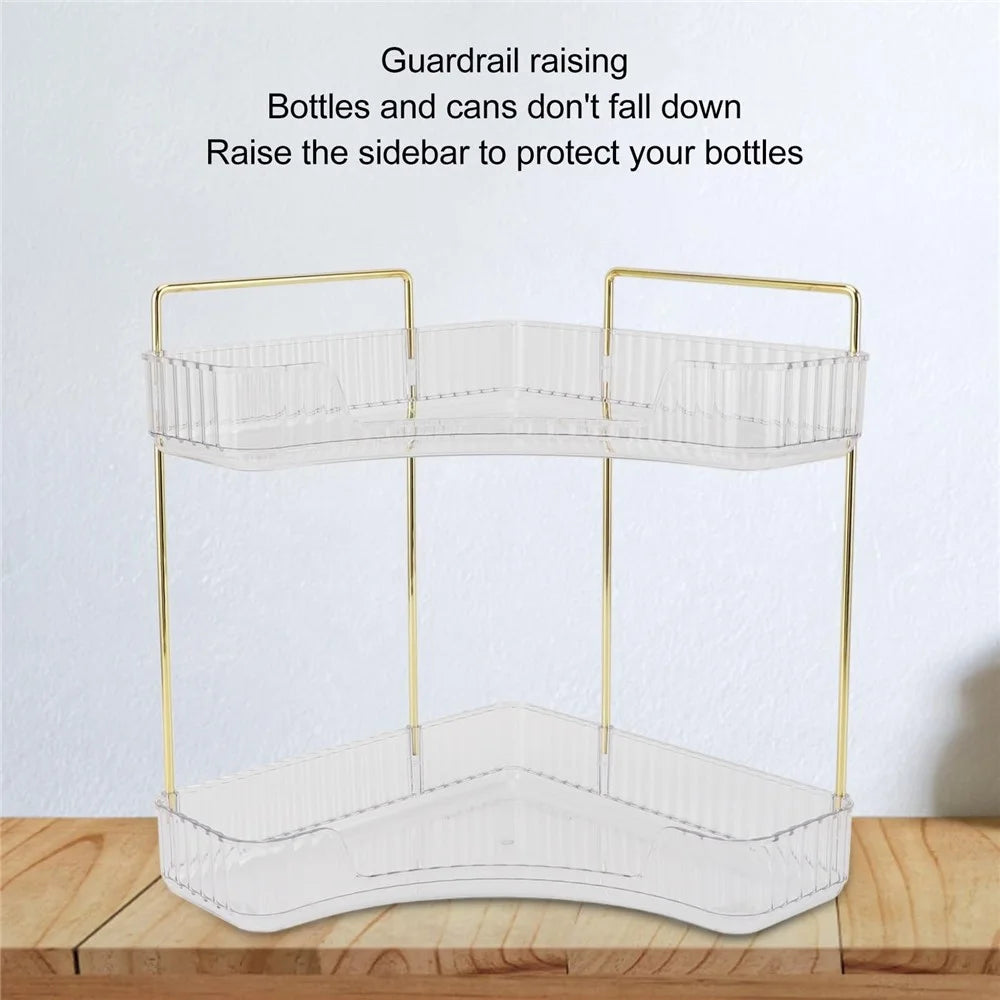 2-Tier Corner Desktop Organizer Makeup Storage Shelf Bedroom Bathroom Vanity Skincare Cosmetic Rack - Transparent White - 3