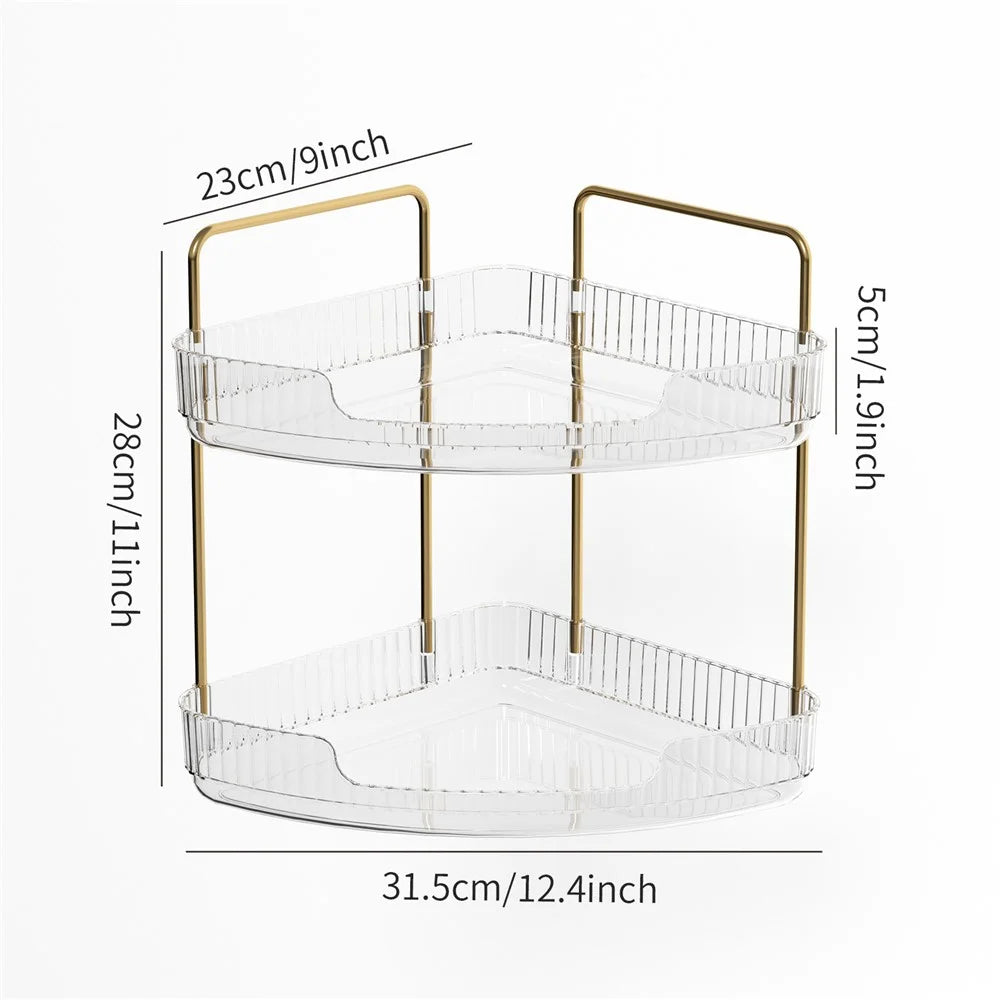2-Tier Corner Desktop Organizer Makeup Storage Shelf Bedroom Bathroom Vanity Skincare Cosmetic Rack - Transparent White - 5