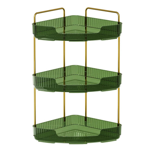 3-Tier Corner Desktop Organizer Makeup Storage Shelf Bedroom Bathroom Vanity Skincare Cosmetic Rack - Transparent Green - 1