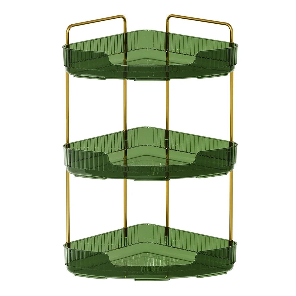 3-Tier Corner Desktop Organizer Makeup Storage Shelf Bedroom Bathroom Vanity Skincare Cosmetic Rack - Transparent Green - 1