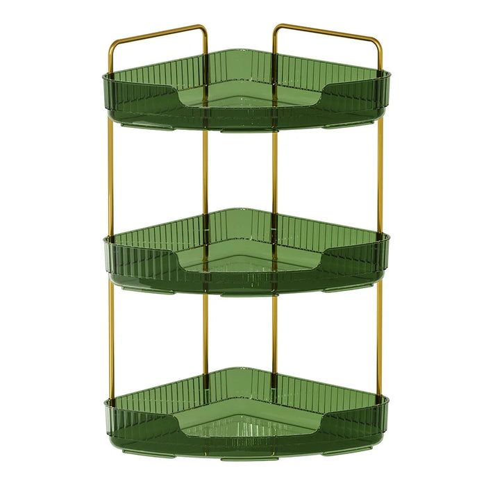 3-Tier Corner Desktop Organizer Makeup Storage Shelf Bedroom Bathroom Vanity Skincare Cosmetic Rack - Transparent Green - 1