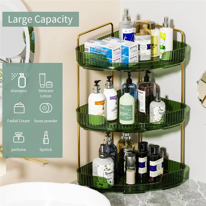 3-Tier Corner Desktop Organizer Makeup Storage Shelf Bedroom Bathroom Vanity Skincare Cosmetic Rack - Transparent Green - 3