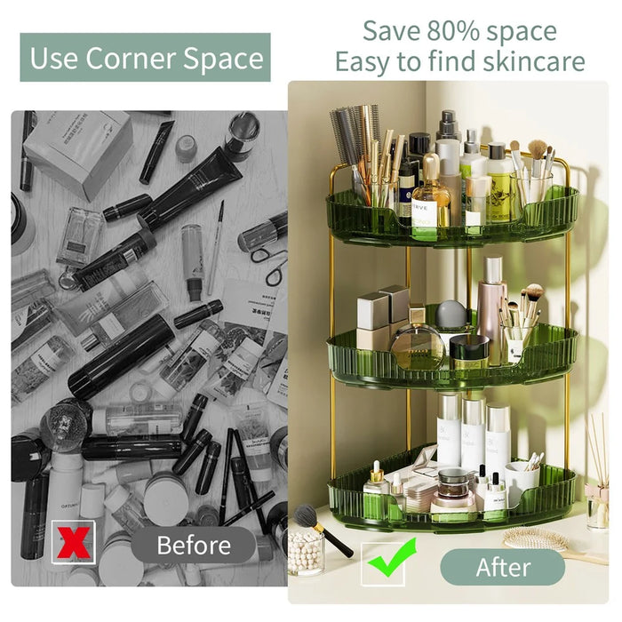 3-Tier Corner Desktop Organizer Makeup Storage Shelf Bedroom Bathroom Vanity Skincare Cosmetic Rack - Transparent Green - 4