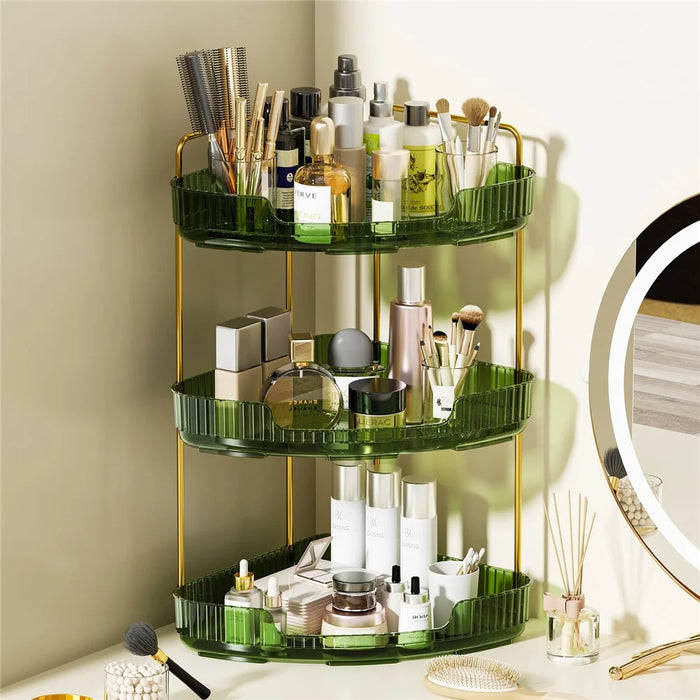 3-Tier Corner Desktop Organizer Makeup Storage Shelf Bedroom Bathroom Vanity Skincare Cosmetic Rack - Transparent Green - 5