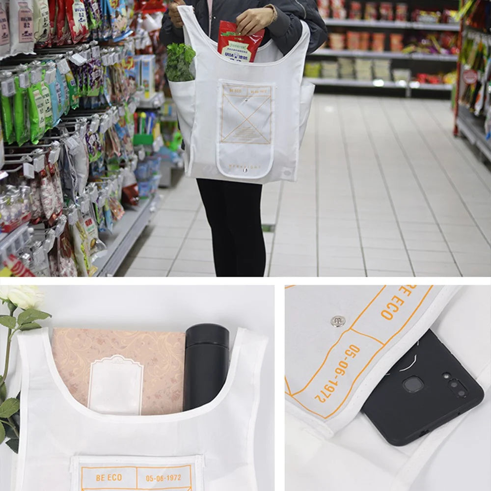 WEEKEIGHT Waterproof Nylon Portable Shopping Bag Folding Reusable Supermarket Sundries Bag - Black - 4