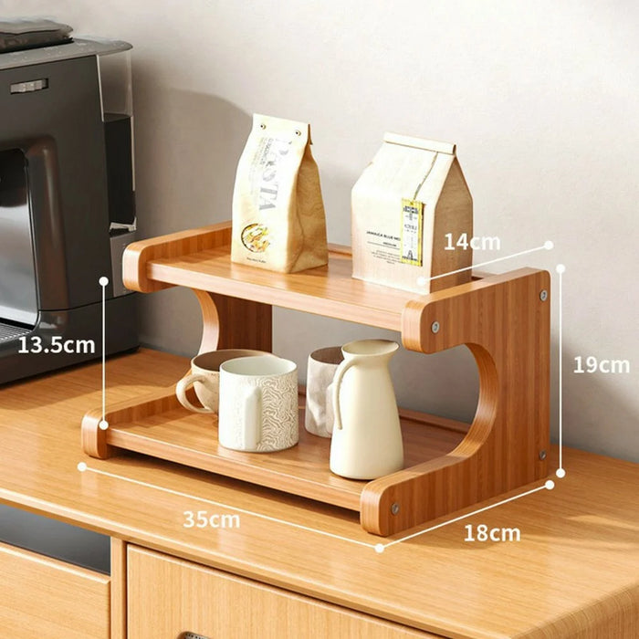Trapezoid Wooden 2 Tier Storage Shelf Windowsill Balcony Plant Stand Cup Holder Desktop Display Rack, 35cm Length - Flat Board - 3