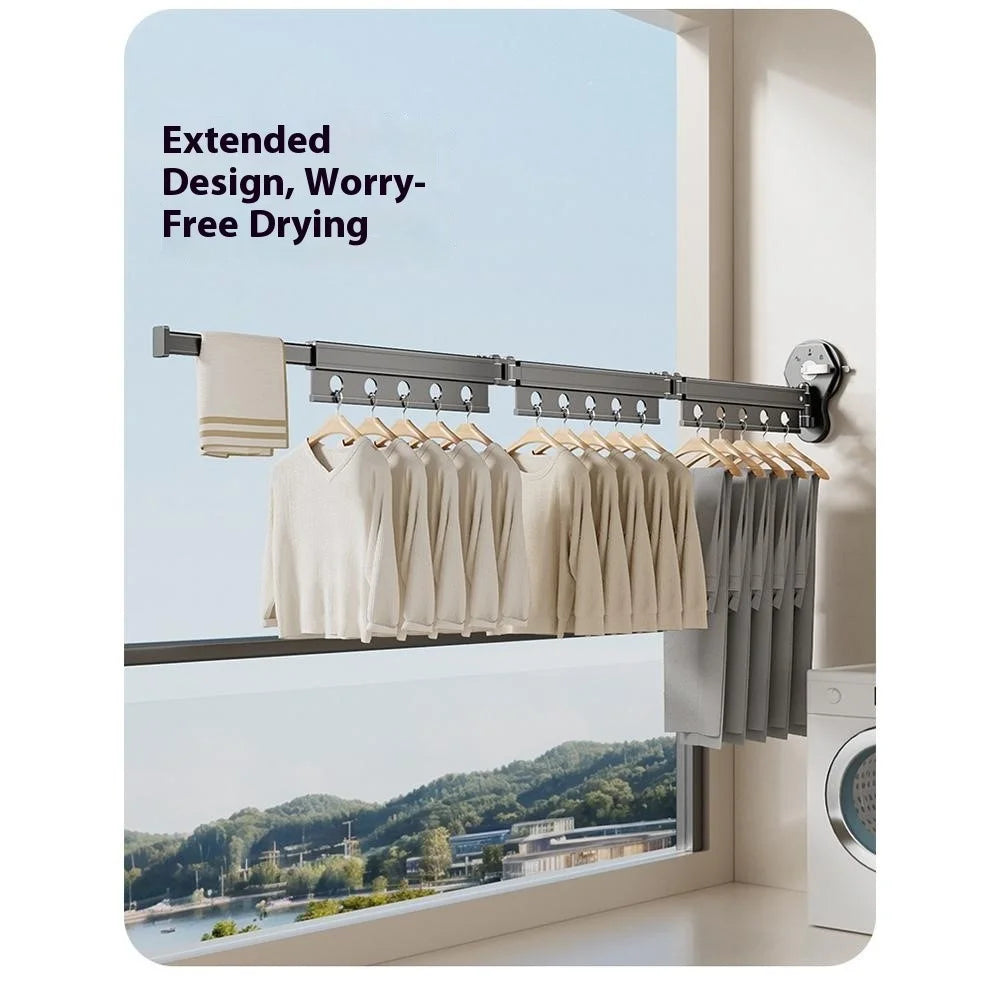 4 Sections Clothes Drying Rack Suction Cup Aluminum Retractable Folding Laundry Rack - 2