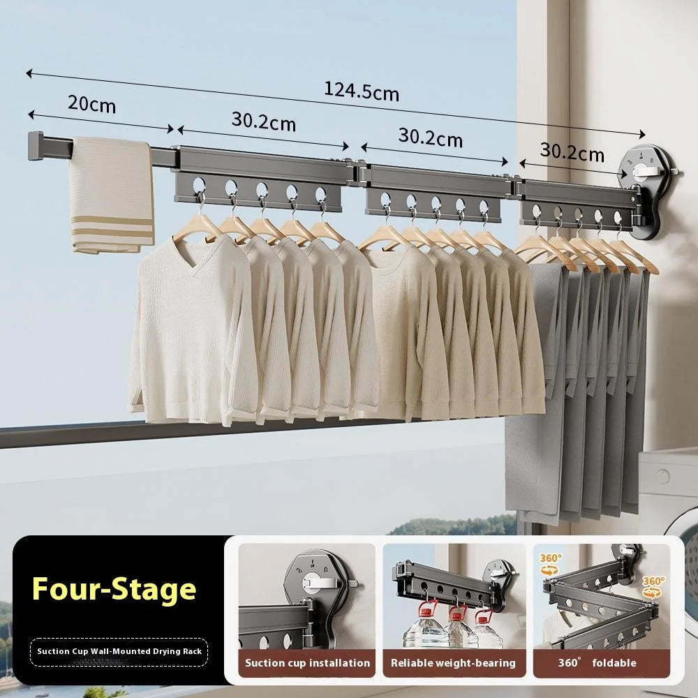4 Sections Clothes Drying Rack Suction Cup Aluminum Retractable Folding Laundry Rack - 6