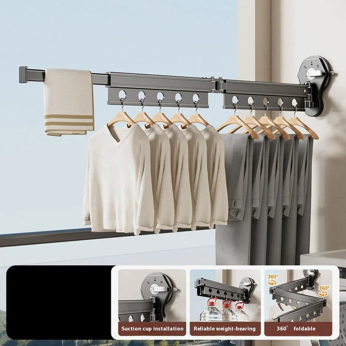 3 Sections Clothes Drying Rack Suction Cup Aluminum Retractable Folding Laundry Rack - 1