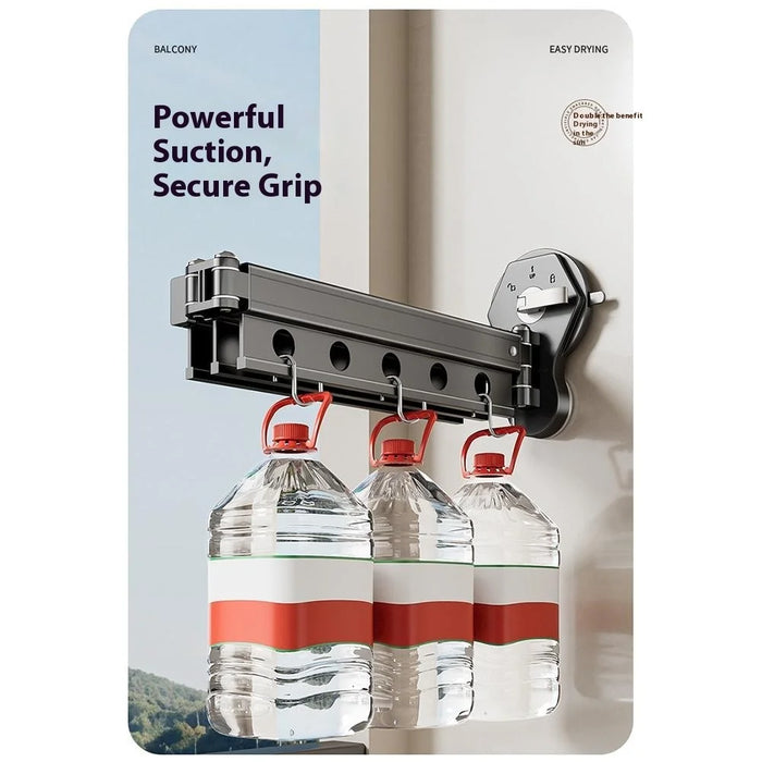 3 Sections Clothes Drying Rack Suction Cup Aluminum Retractable Folding Laundry Rack - 6