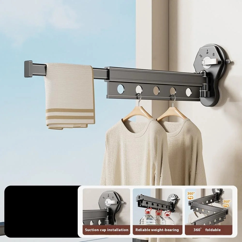 2 Sections Clothes Drying Rack Suction Cup Aluminum Retractable Laundry Rack - 1
