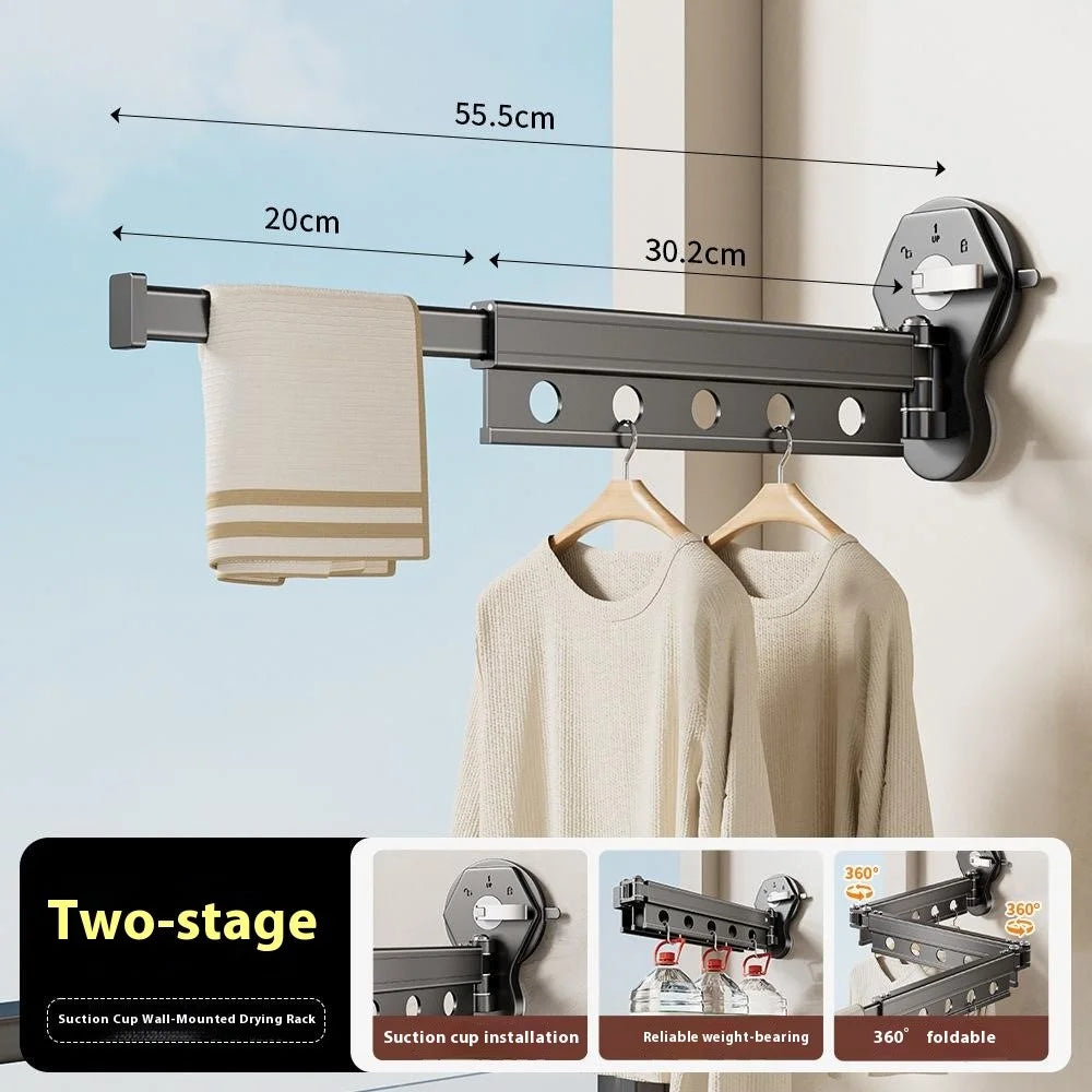 2 Sections Clothes Drying Rack Suction Cup Aluminum Retractable Laundry Rack - 2