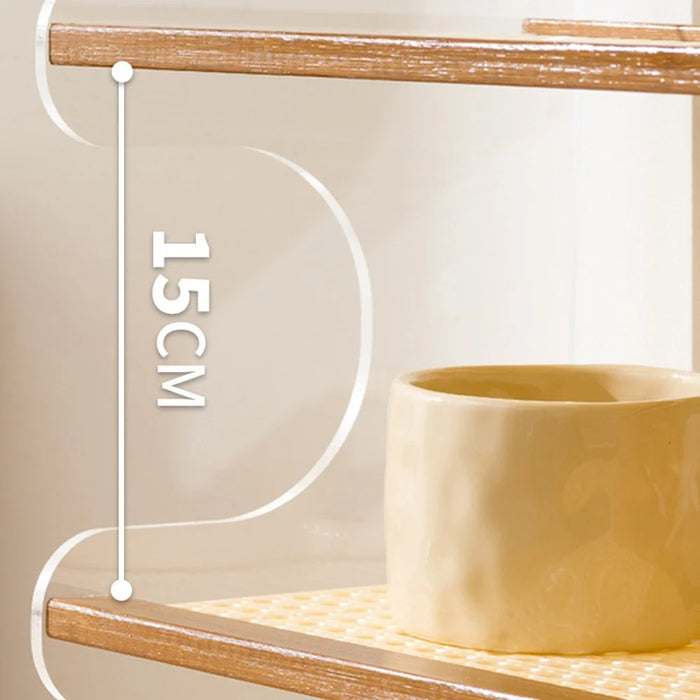 Bamboo Wood Acrylic 2 Tier Cup Holder Stand For Desk Table Coffee Mug Organizer 33cm Storage Rack - Brown - 6