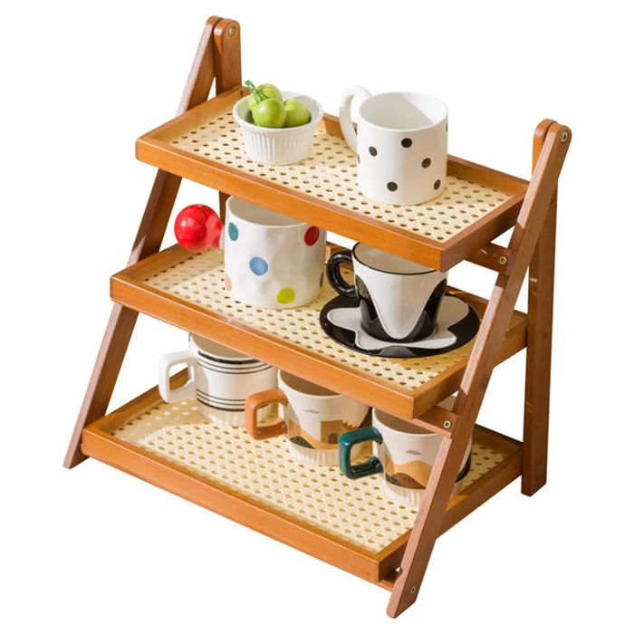 Foldable Bamboo Coffee Cup Display Rack Multi Tier Storage Organizer For Countertop  /  Bar  /  Dining Table - Network Brown - 1