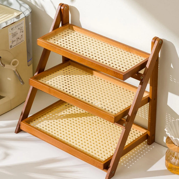 Foldable Bamboo Coffee Cup Display Rack Multi Tier Storage Organizer For Countertop  /  Bar  /  Dining Table - Network Brown - 3