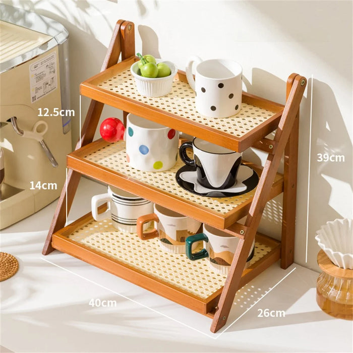 Foldable Bamboo Coffee Cup Display Rack Multi Tier Storage Organizer For Countertop  /  Bar  /  Dining Table - Network Brown - 5