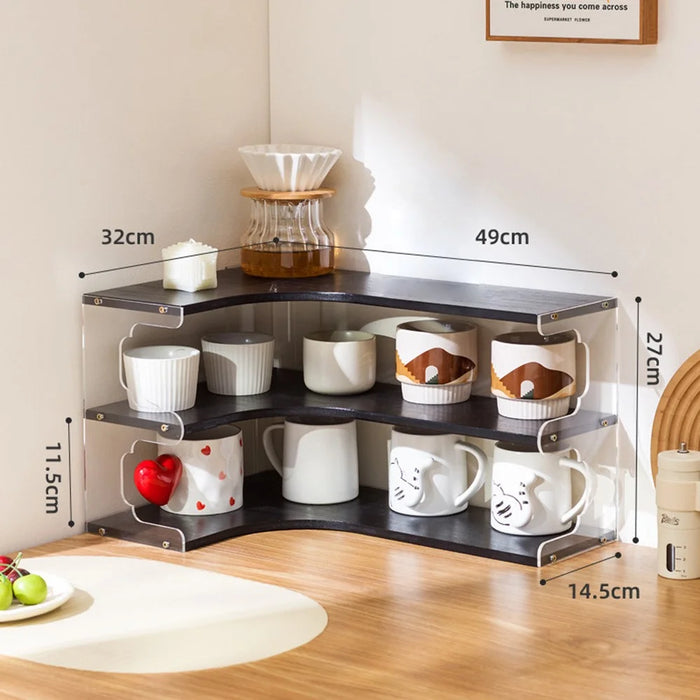 Bamboo 3-Tier Corner Mug Organizer For Desk Kitchen Countertop Cup Holder Tea Coffee Storage Rack - Black - 3