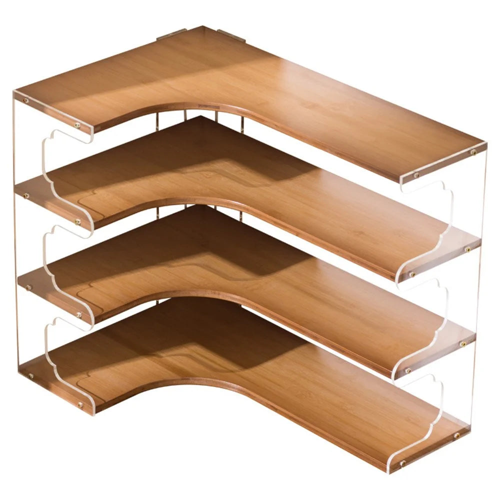 Bamboo Acrylic Cup Organizer Rack 4 Tier Corner Shelf for Mugs Tea Set Coffee Cups Storage Display Stand - Brown - 2