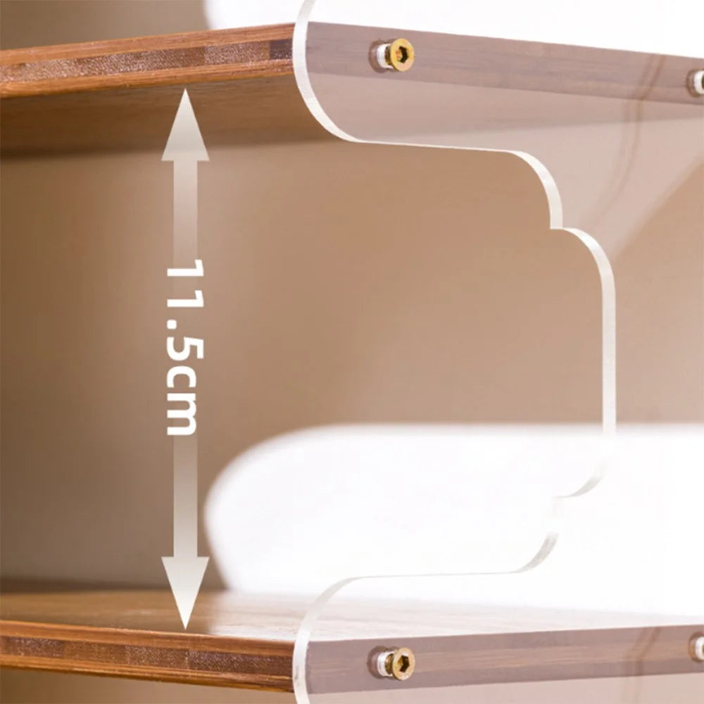 Bamboo Acrylic Cup Organizer Rack 4 Tier Corner Shelf for Mugs Tea Set Coffee Cups Storage Display Stand - Brown - 7