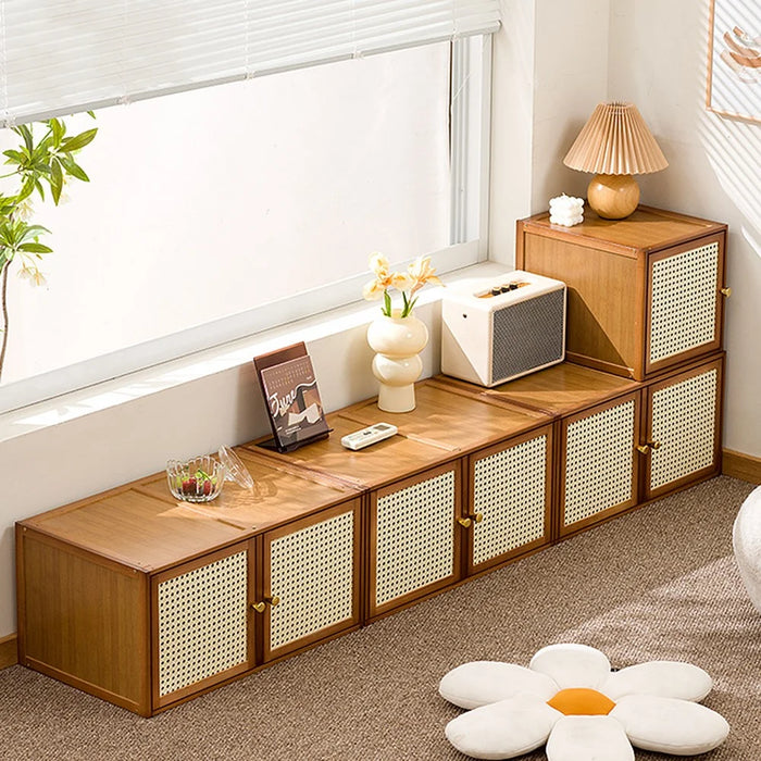 Dual Door Creative Storage Cabinet Multifunctional Bookshelf TV Stand Stackable Organizer - Brown - 4