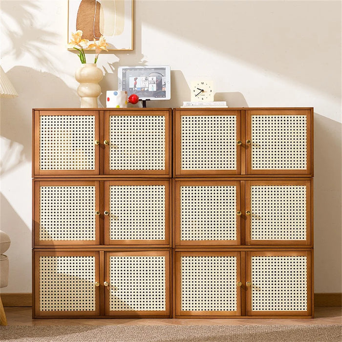 Dual Door Creative Storage Cabinet Multifunctional Bookshelf TV Stand Stackable Organizer - Brown - 5
