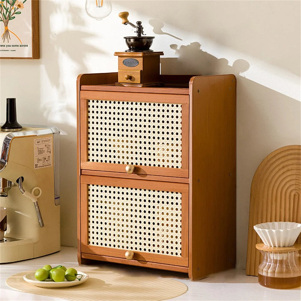 2-Door 35cm Desktop Storage Cabinet Tea Set Display Holder Organizer for Kitchenware / Cosmetics / Cups - Net - 1