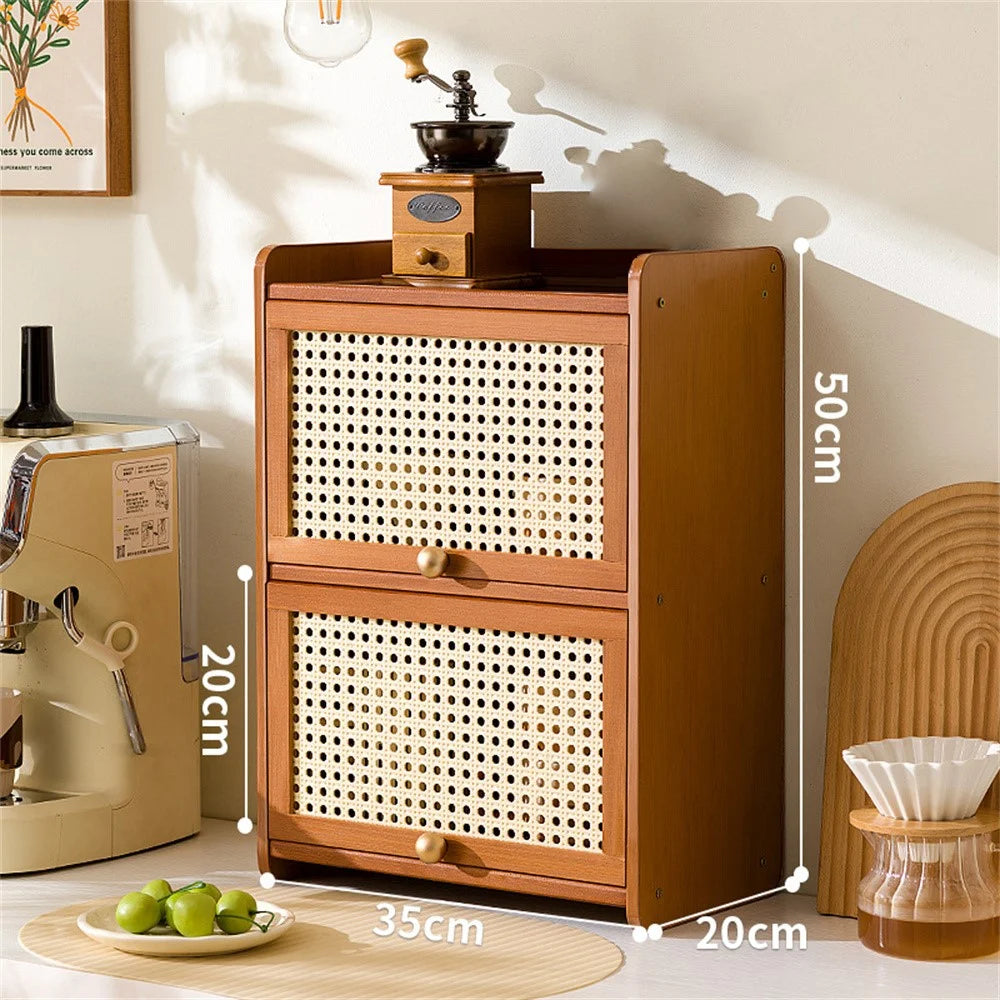 2-Door 35cm Desktop Storage Cabinet Tea Set Display Holder Organizer for Kitchenware / Cosmetics / Cups - Net - 2