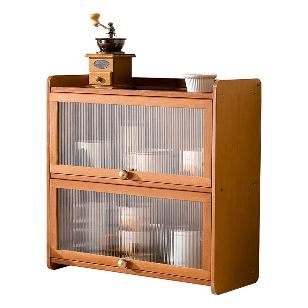 2-Door 50cm Desktop Storage Cabinet Organizer Display Shelf for Tea Set / Kitchenware / Cosmetics / Cups - Stripe - 1