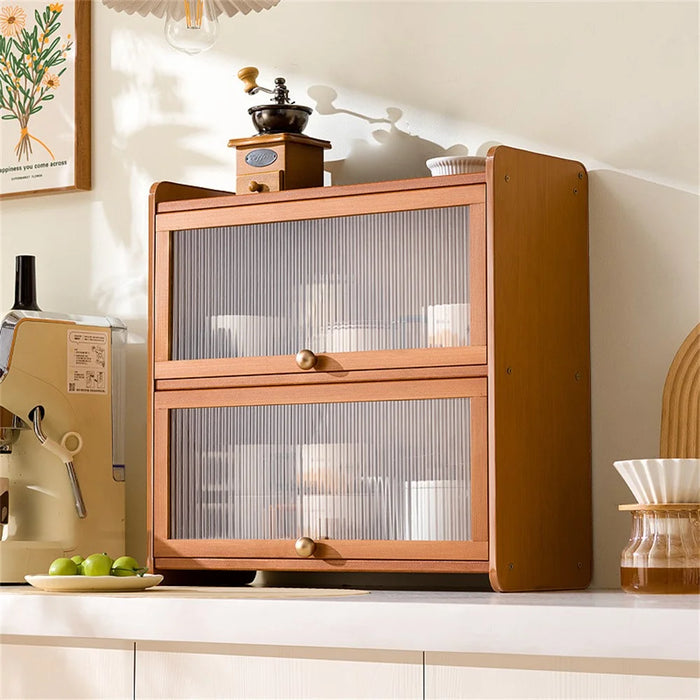 2-Door 50cm Desktop Storage Cabinet Organizer Display Shelf for Tea Set / Kitchenware / Cosmetics / Cups - Stripe - 3