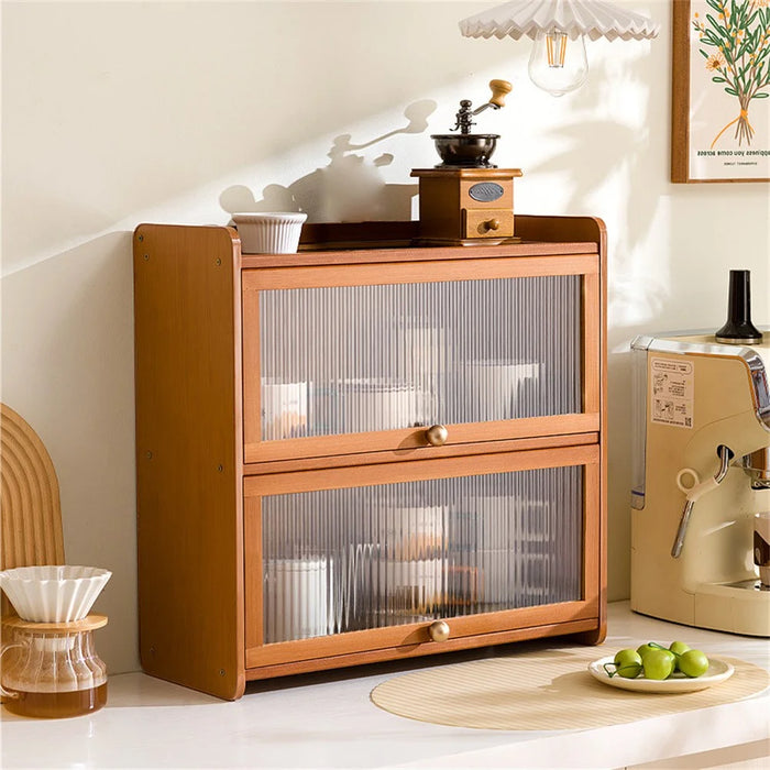 2-Door 50cm Desktop Storage Cabinet Organizer Display Shelf for Tea Set / Kitchenware / Cosmetics / Cups - Stripe - 4