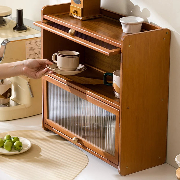 2-Door 50cm Desktop Storage Cabinet Organizer Display Shelf for Tea Set / Kitchenware / Cosmetics / Cups - Stripe - 6
