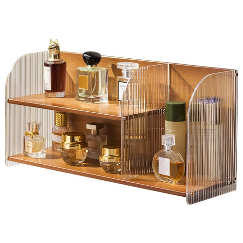 Cosmetic Organizer Vanity Shelf Skincare Perfume Storage Rack Desktop Display Stand - Brown / Style A - 1