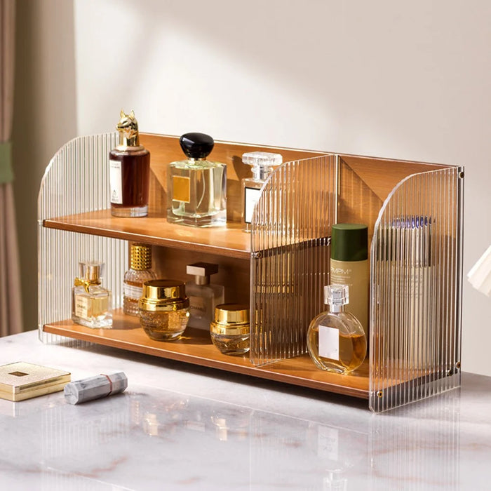 Cosmetic Organizer Vanity Shelf Skincare Perfume Storage Rack Desktop Display Stand - Brown / Style A - 3