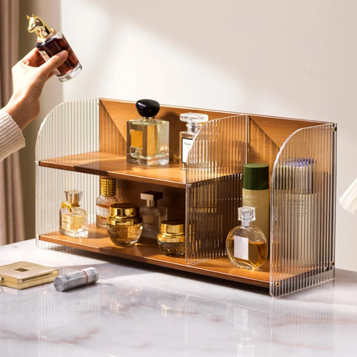 Cosmetic Organizer Vanity Shelf Skincare Perfume Storage Rack Desktop Display Stand - Brown / Style A - 4
