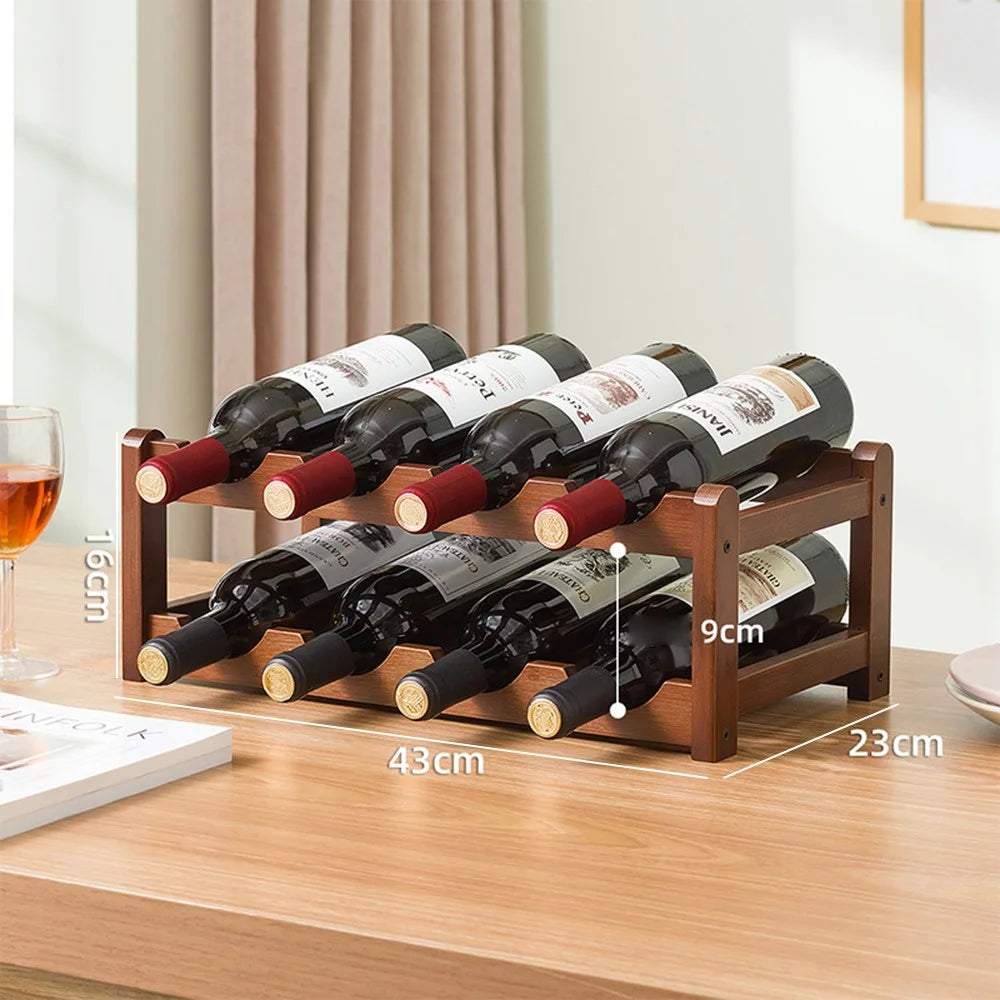 Creative 2-Tier Wine Rack for 8 Bottles Bamboo Tabletop Display Stand Home Bar Storage Organizer - 6