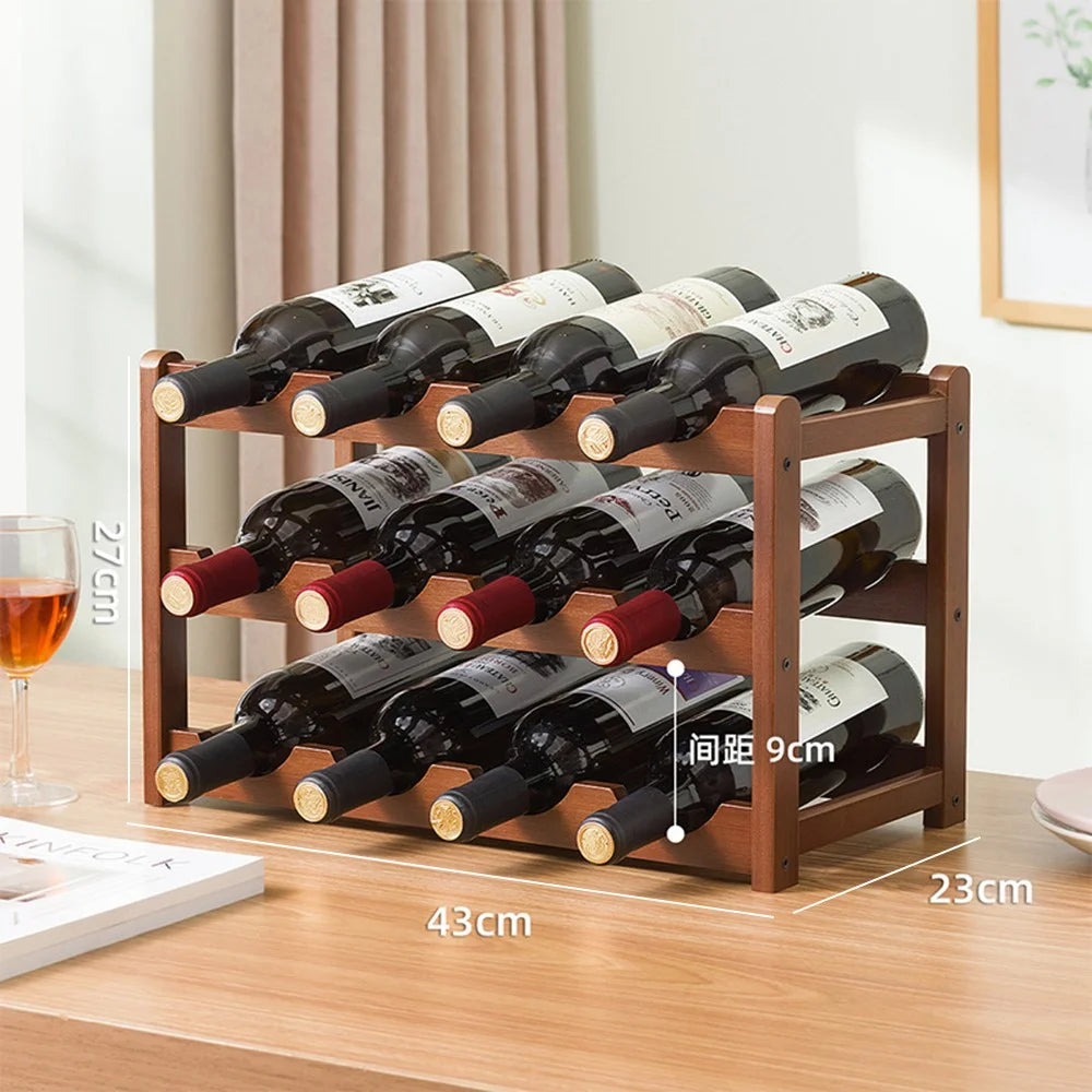 Creative 3-Tier Wine Rack for 12 Bottles Bamboo Tabletop Display Stand Home Bar Storage Organizer - 6