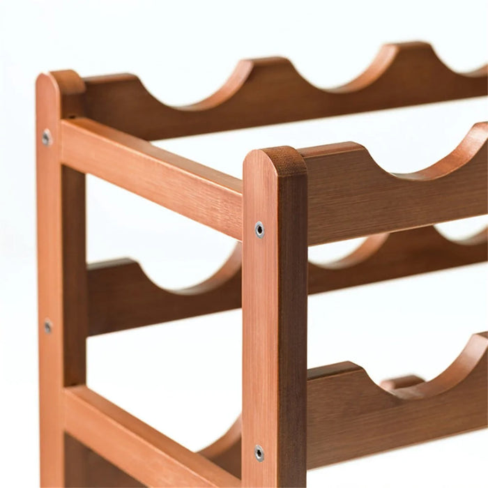 Creative 4-Tier Wine Rack for 12 Bottles Bamboo Tabletop Display Stand Home Bar Storage Organizer - 2