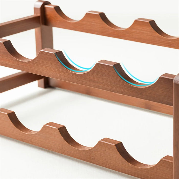 Creative 4-Tier Wine Rack for 12 Bottles Bamboo Tabletop Display Stand Home Bar Storage Organizer - 3